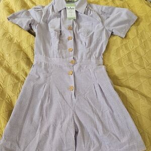 NWT Gorgeous Loco Lindo Lavender Pin Stripped Short Romper. Size L
